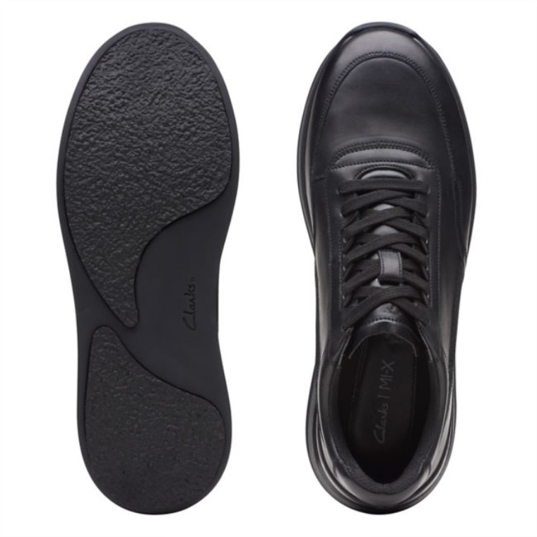 Cuero Negro Clarks Race Lite Encaje Cuero Negro