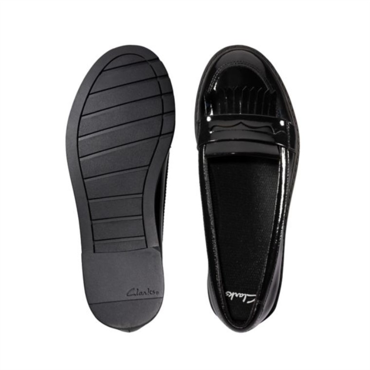 Clarks Charol Negro Scala Niño Brillante Charol Negro