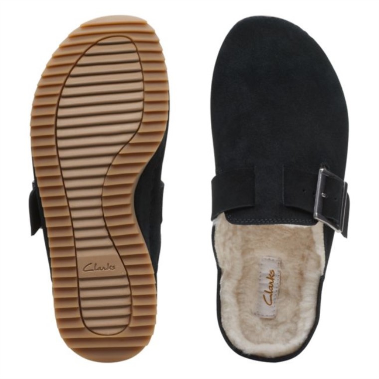 Mules Clarks Brookleigh Ante Negro Con Forro Cálido Ante Negro Con Forro Cálido