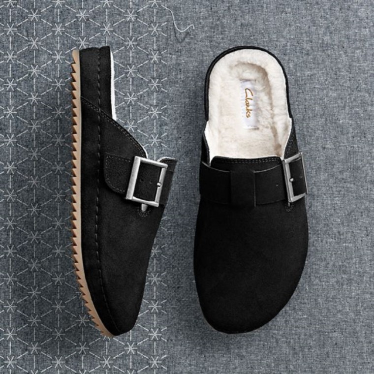 Mules Clarks Brookleigh Ante Negro Con Forro Cálido Ante Negro Con Forro Cálido