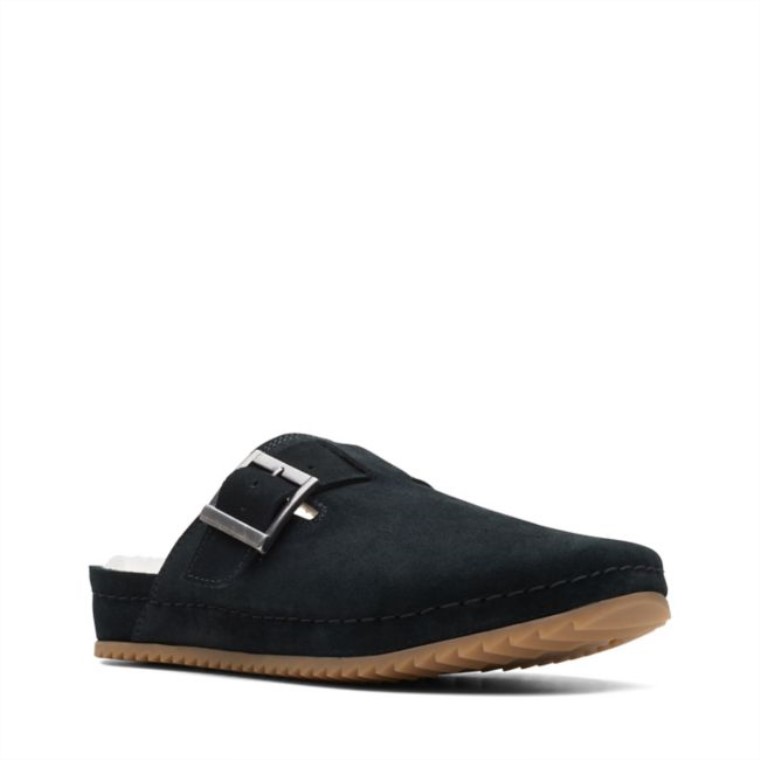 Mules Clarks Brookleigh Ante Negro Con Forro Cálido Ante Negro Con Forro Cálido