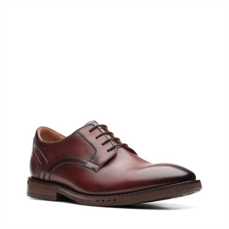 Cuero Marrón Clarks Un Hugh Encaje Cuero Marrón