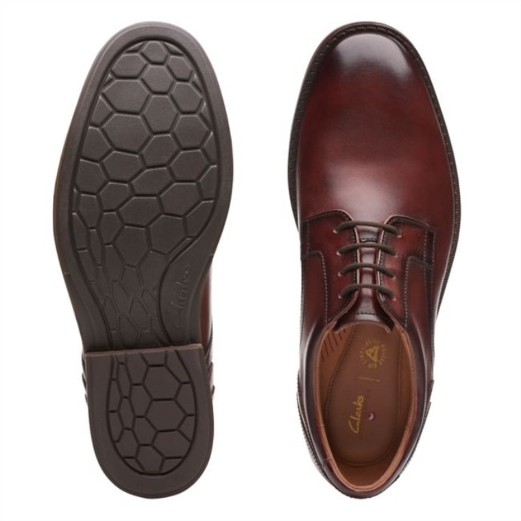 Cuero Marrón Clarks Un Hugh Encaje Cuero Marrón