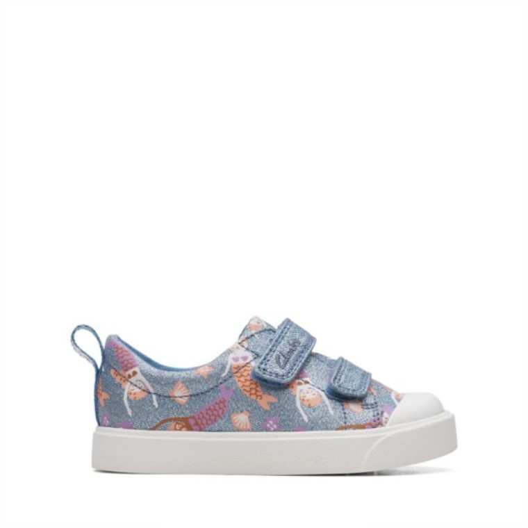 Clarks Denim Ciudad Niño Brillante Denim