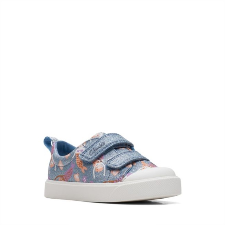 Clarks Denim Ciudad Niño Brillante Denim