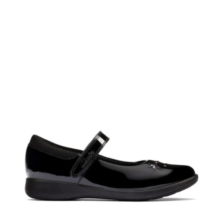 Clarks Etch Niño Brillante Charol Negro Charol Negro