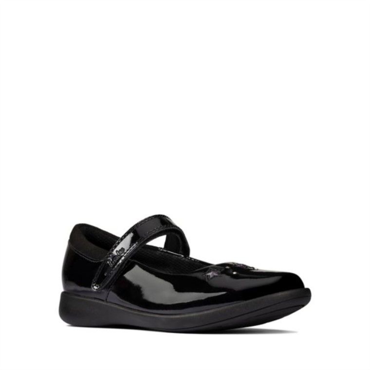Clarks Etch Niño Brillante Charol Negro Charol Negro