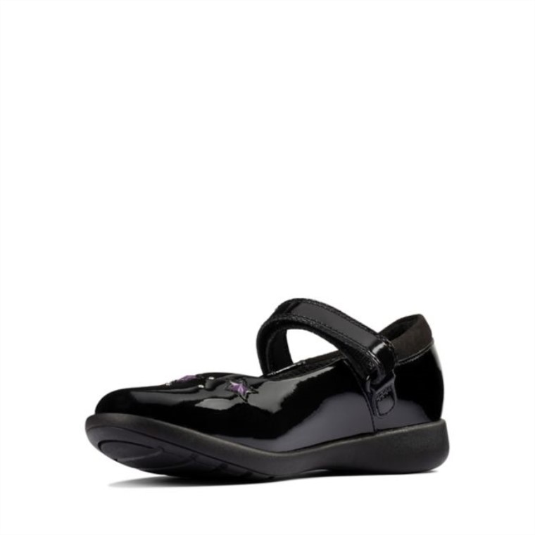 Clarks Etch Niño Brillante Charol Negro Charol Negro