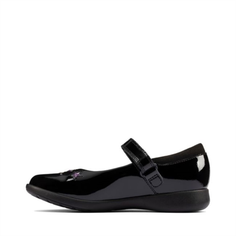 Clarks Etch Niño Brillante Charol Negro Charol Negro