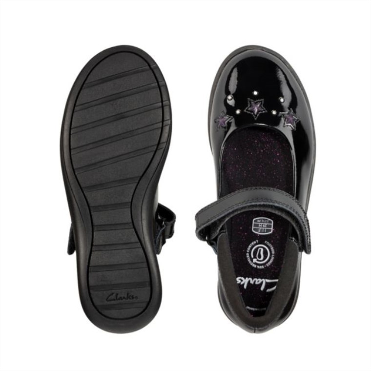 Clarks Etch Niño Brillante Charol Negro Charol Negro