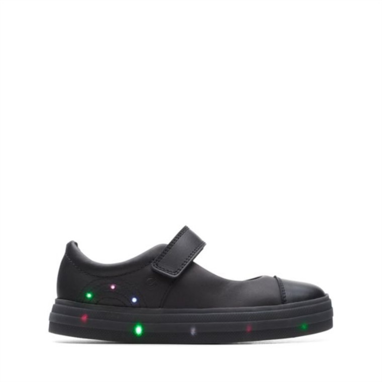 Clarks Flare Brillo Niño Cuero Negro Cuero Negro