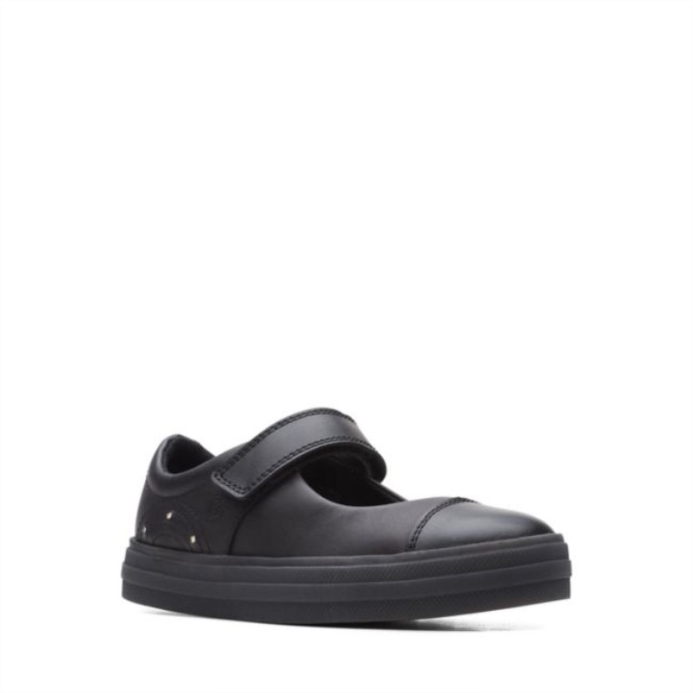 Clarks Flare Brillo Niño Cuero Negro Cuero Negro