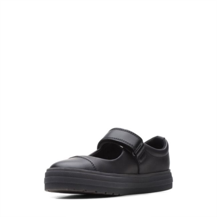Clarks Flare Brillo Niño Cuero Negro Cuero Negro