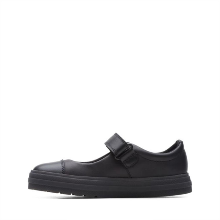 Clarks Flare Brillo Niño Cuero Negro Cuero Negro