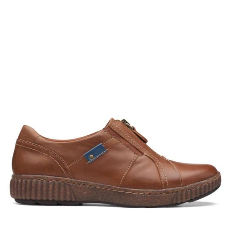 Clarks Magnolia Zip Cuero Marrón Oscuro Cuero Marrón Oscuro