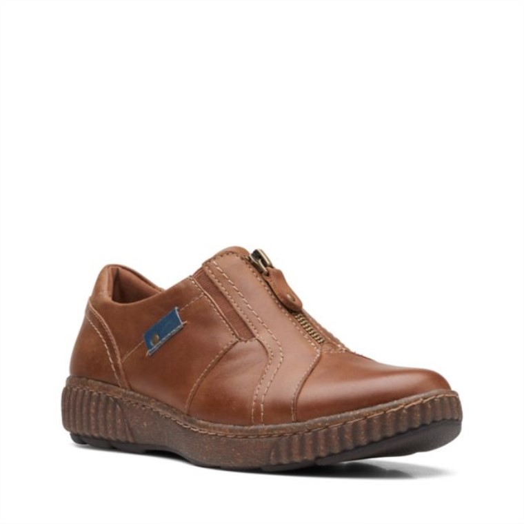 Clarks Magnolia Zip Cuero Marrón Oscuro Cuero Marrón Oscuro