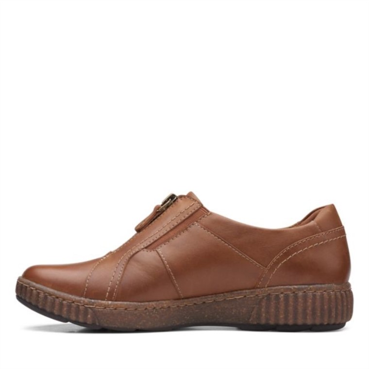 Clarks Magnolia Zip Cuero Marrón Oscuro Cuero Marrón Oscuro