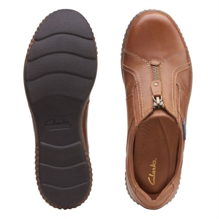 Clarks Magnolia Zip Cuero Marrón Oscuro Cuero Marrón Oscuro