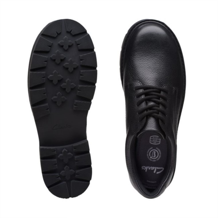 Clarks Prague Lace Juvenil Cuero Negro Cuero Negro