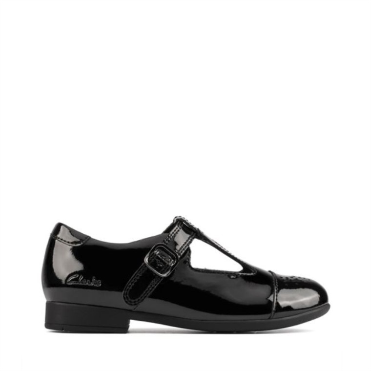 Clarks Scala Espíritu Niño Charol Negro Charol Negro