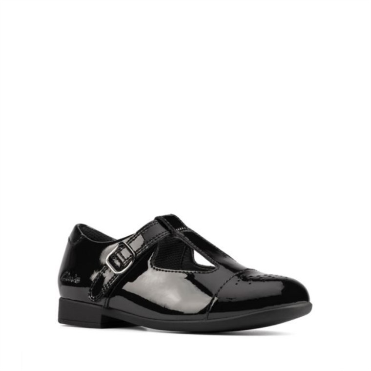 Clarks Scala Espíritu Niño Charol Negro Charol Negro