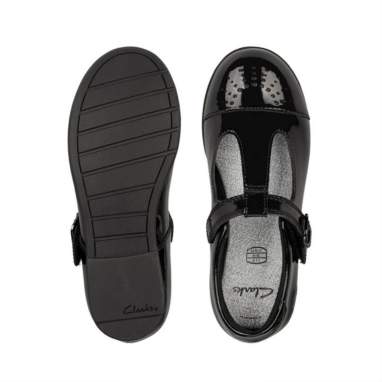 Clarks Scala Espíritu Niño Charol Negro Charol Negro