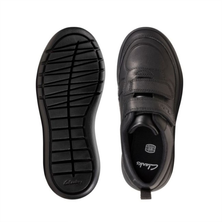 Clarks Scape Flare Niño Cuero Negro Cuero Negro