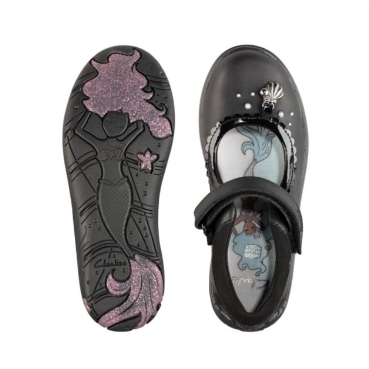 Clarks Sea Shimmer Niño Cuero Negro Cuero Negro