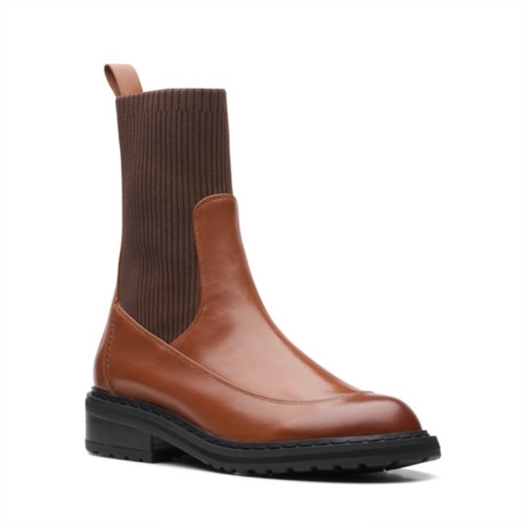 Clarks Tilham Punto Cuero Marrón Oscuro Cuero Marrón Oscuro