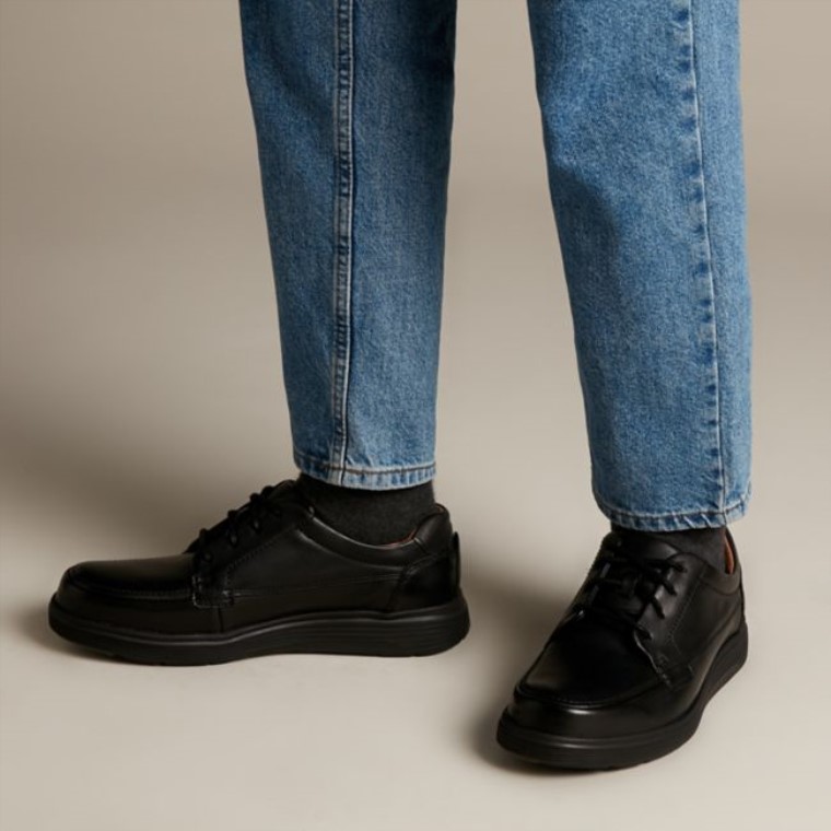 Clarks Un Morada Facilidad Cuero Negro Cuero Negro