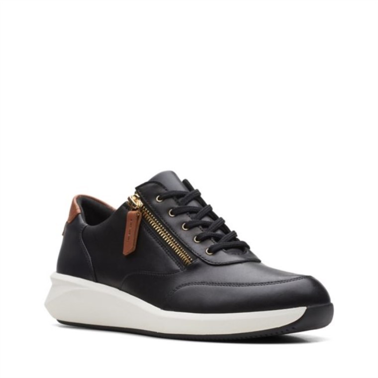 Clarks Un Rio Cremallera Cuero Negro Cuero Negro