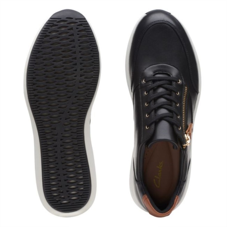 Clarks Un Rio Cremallera Cuero Negro Cuero Negro