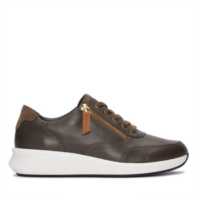Clarks Un Rio Cremallera Cuero Oliva Oscuro Cuero Oliva Oscuro