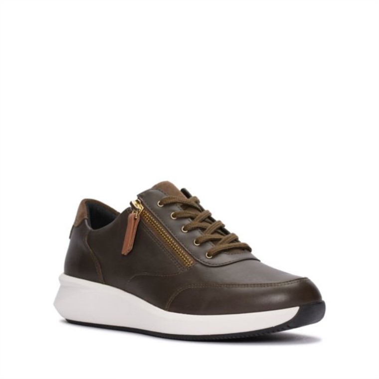 Clarks Un Rio Cremallera Cuero Oliva Oscuro Cuero Oliva Oscuro