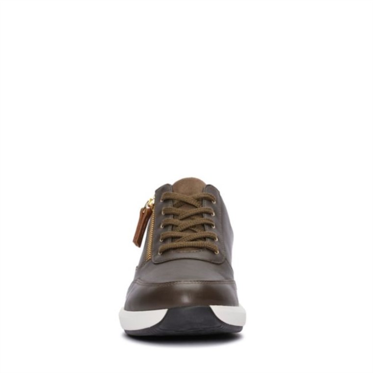 Clarks Un Rio Cremallera Cuero Oliva Oscuro Cuero Oliva Oscuro