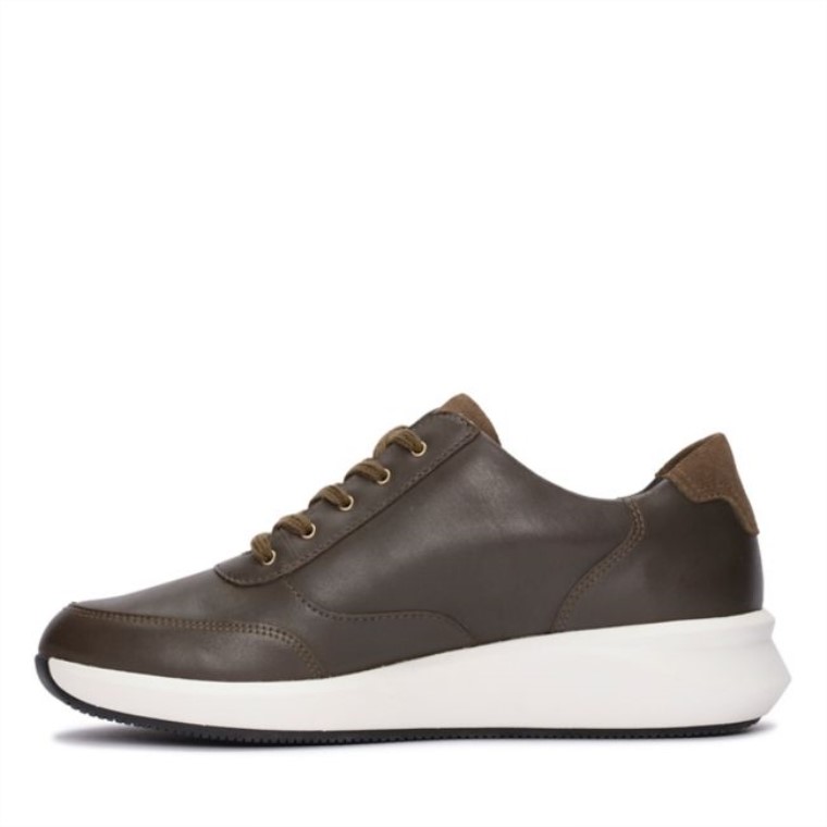 Clarks Un Rio Cremallera Cuero Oliva Oscuro Cuero Oliva Oscuro