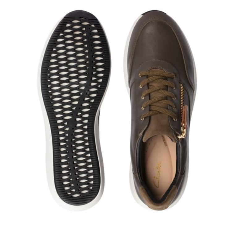 Clarks Un Rio Cremallera Cuero Oliva Oscuro Cuero Oliva Oscuro