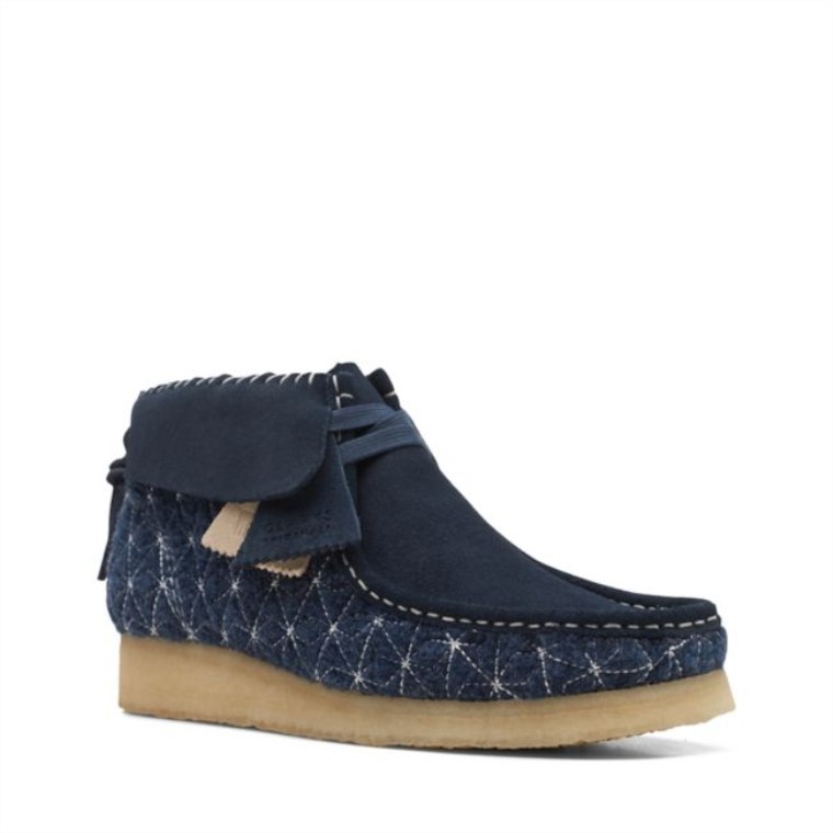 Botas Sashiko Clarks Wallabee Azul Marino