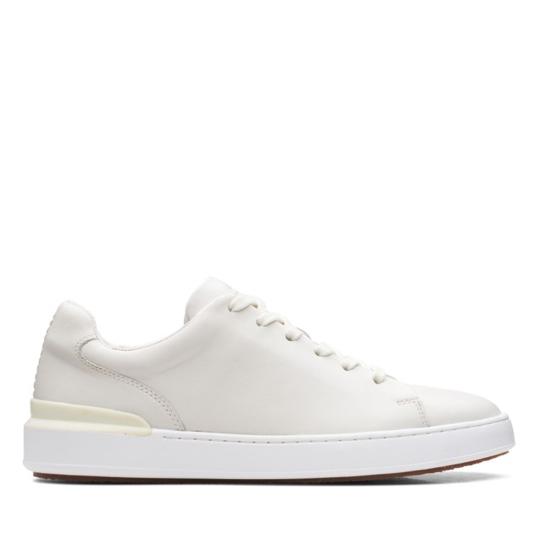 Clarks Cuero Blanco Corte Lite Encaje Cuero Blanco