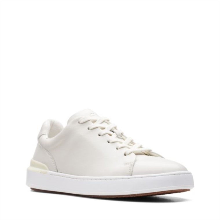 Clarks Cuero Blanco Corte Lite Encaje Cuero Blanco