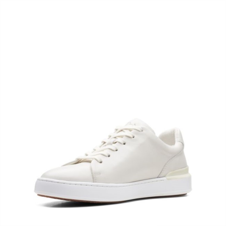 Clarks Cuero Blanco Corte Lite Encaje Cuero Blanco