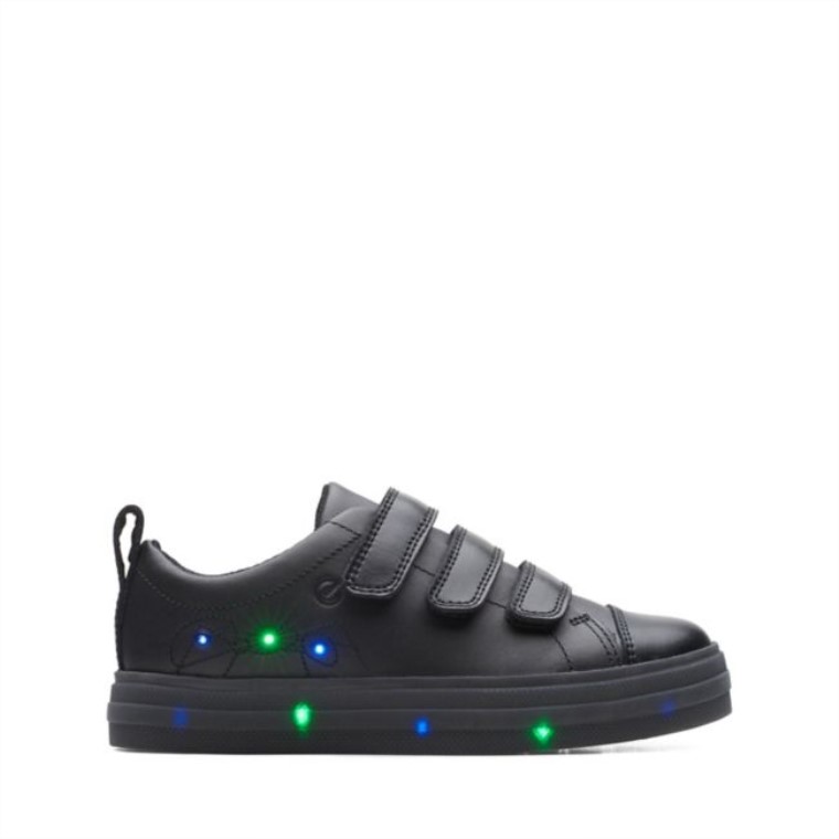 Llamarada Niño Brillante Cuero Negro Cuero Negro Clarks