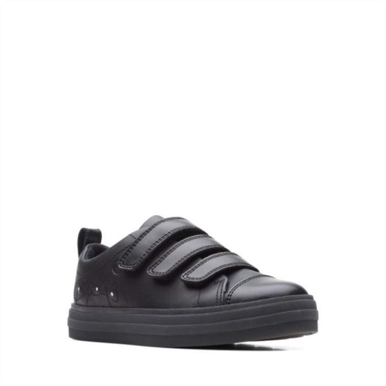 Llamarada Niño Brillante Cuero Negro Cuero Negro Clarks