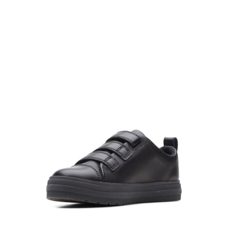 Llamarada Niño Brillante Cuero Negro Cuero Negro Clarks