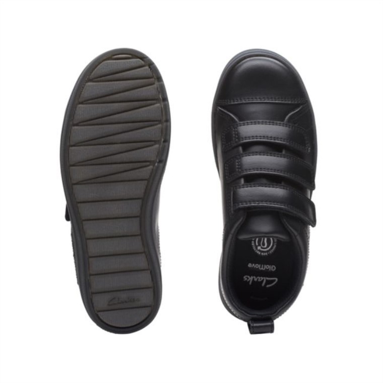 Llamarada Niño Brillante Cuero Negro Cuero Negro Clarks