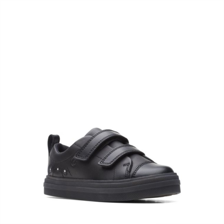 Bengala Brillante Niño Cuero Negro Clarks Cuero Negro