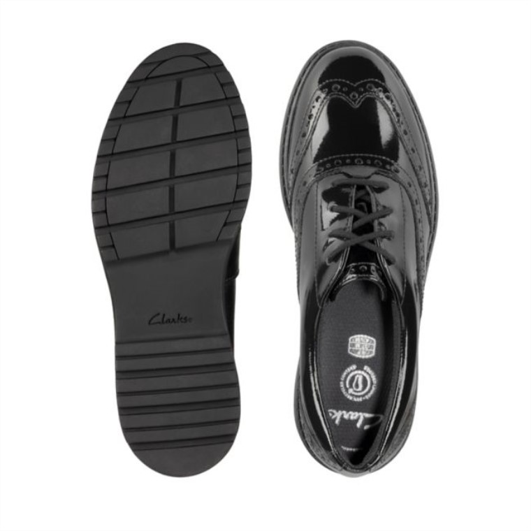 Loxham Brogue Juvenil Charol Negro Clarks Charol Negro