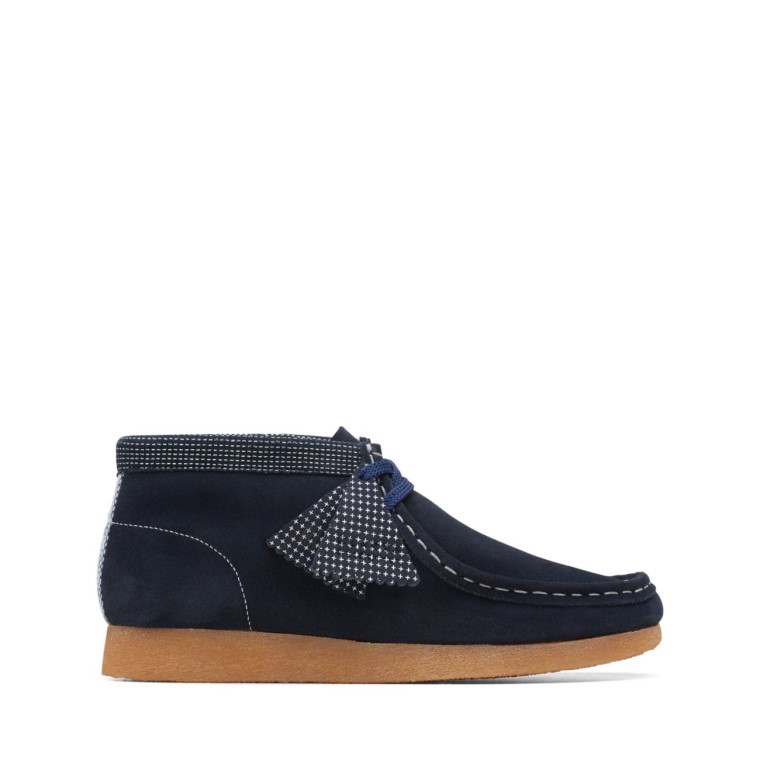 Combinación Azul Marino Clarks Wallabee Bota Botas Combinación Azul Marino Más Antiguo