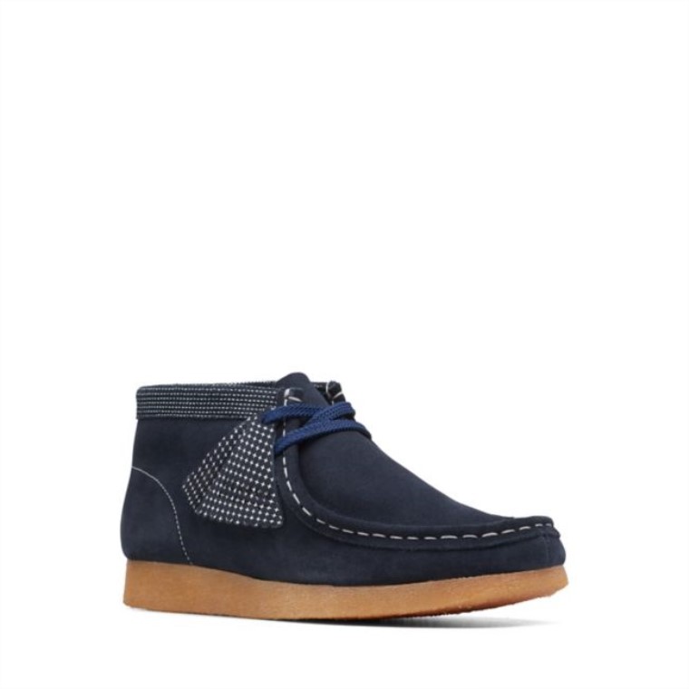 Combinación Azul Marino Clarks Wallabee Bota Botas Combinación Azul Marino Más Antiguo