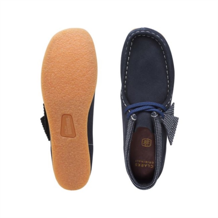Combinación Azul Marino Clarks Wallabee Bota Botas Combinación Azul Marino Más Antiguo